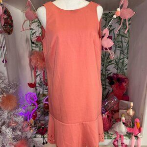 "LOFT" PEONY FLORAL LASER CUT CAREER CASUAL FLOUNCE DRESS SIZE: 2P